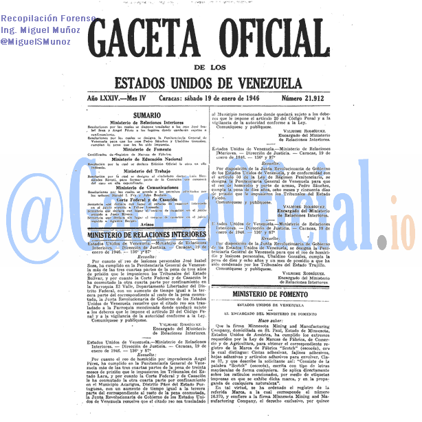 Gaceta Oficial 21912 del 19 Enero 1946