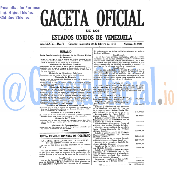 Gaceta Oficial 21939 del 20 Febrero 1946