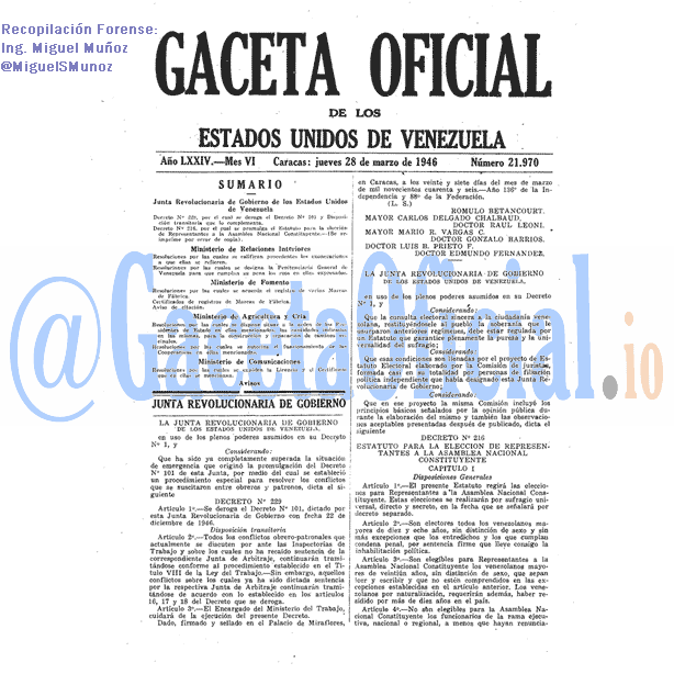 Gaceta Oficial 21970 del 28 Marzo 1946