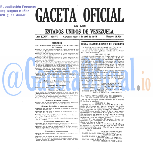 Gaceta Oficial 21979 del 8 Abril 1946