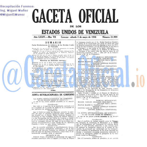 Gaceta Oficial 21999 del 4 Mayo 1946