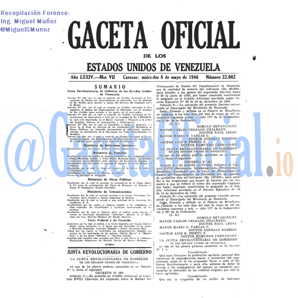 Gaceta Oficial 22002 del 8 Mayo 1946
