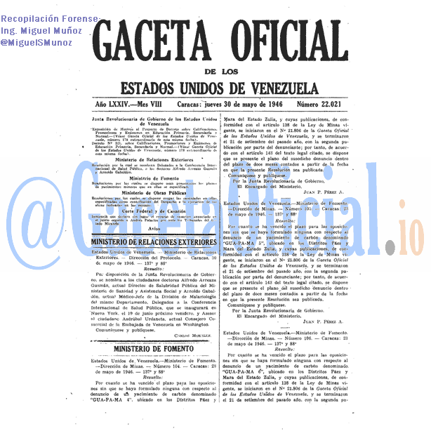 Gaceta Oficial 22021 del 30 Mayo 1946