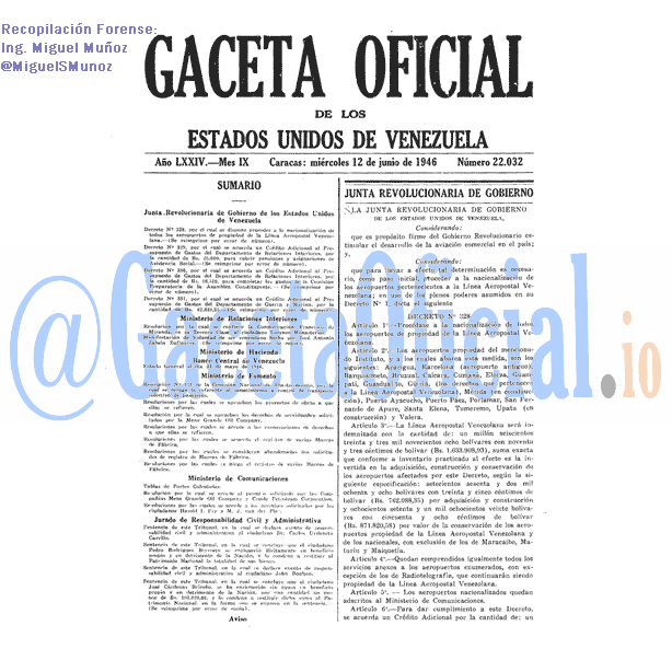 Gaceta Oficial 22032 del 12 Junio 1946