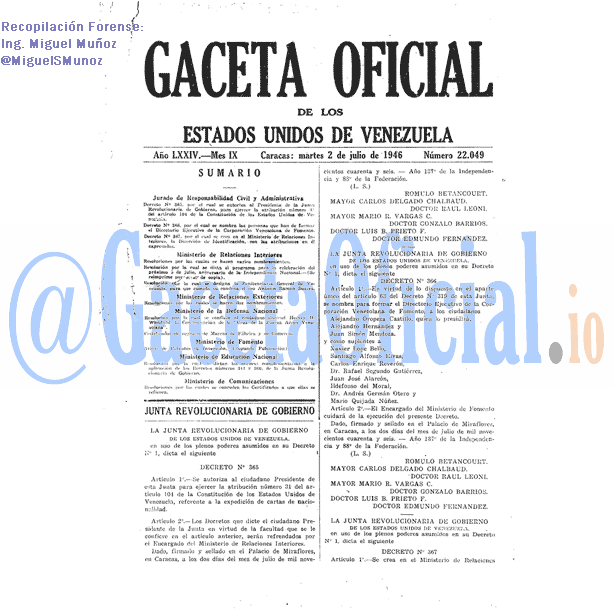 Gaceta Oficial 22049 del 2 Julio 1946