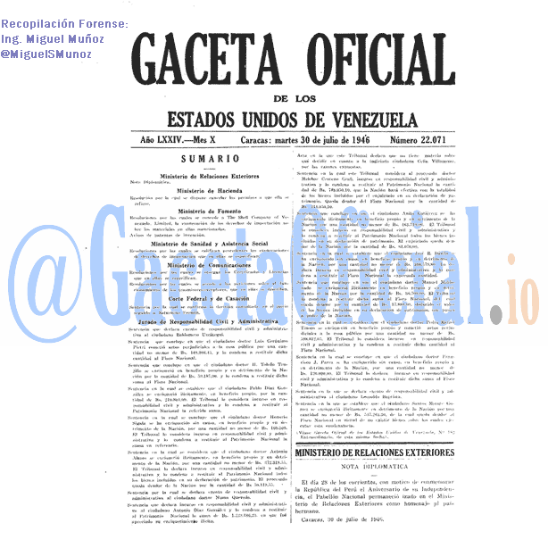 Gaceta Oficial 22071 del 30 Julio 1946