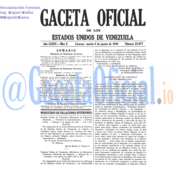 Gaceta Oficial 22077 del 6 Agosto 1946