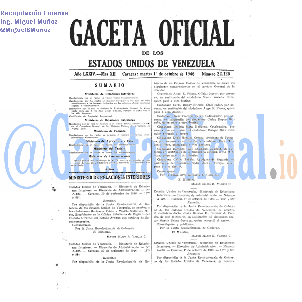 Gaceta Oficial 22125 del 1 Octubre 1946