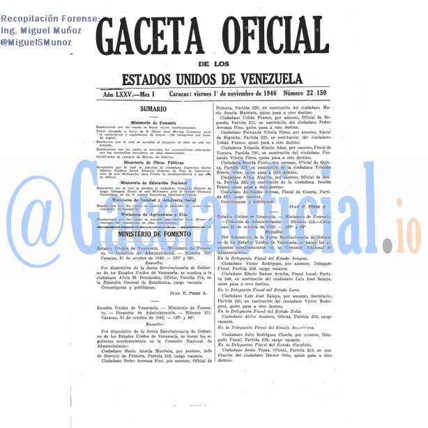 Gaceta Oficial 22150 del 1 Noviembre 1946