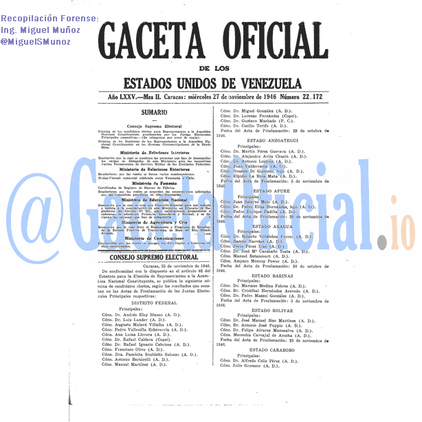 Gaceta Oficial 22172 del 27 Noviembre 1946