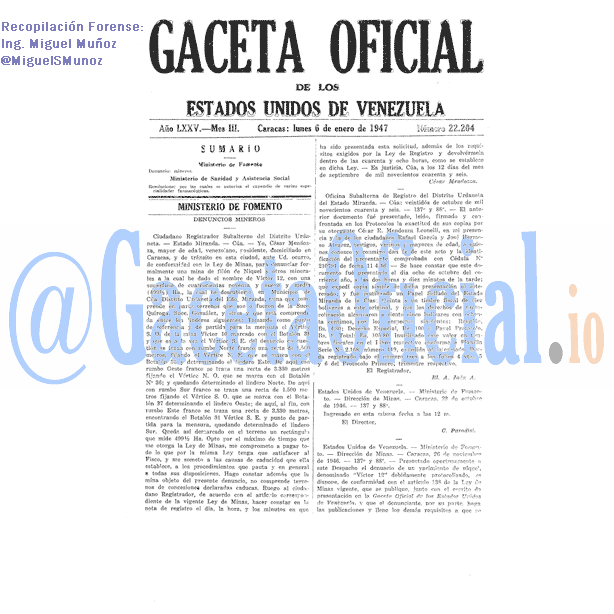 Gaceta Oficial 22204 del 6 Enero 1947