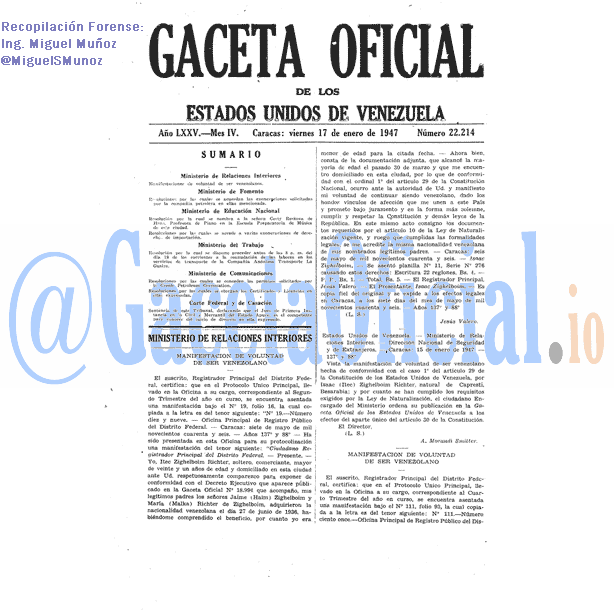 Gaceta Oficial 22214 del 17 Enero 1947