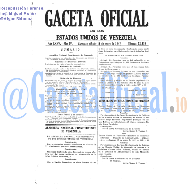 Gaceta Oficial 22215 del 18 Enero 1947