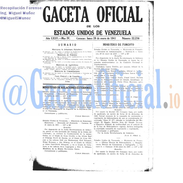 Gaceta Oficial 22216 del 20 Enero 1947