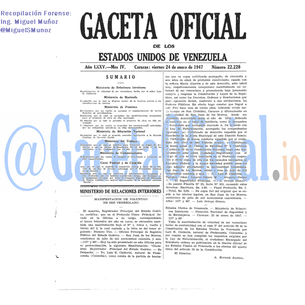 Gaceta Oficial 22220 del 24 Enero 1947