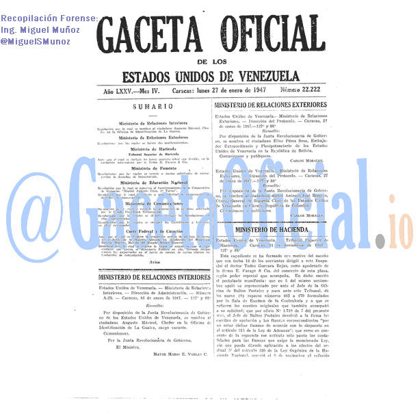 Gaceta Oficial 22222 del 27 Enero 1947