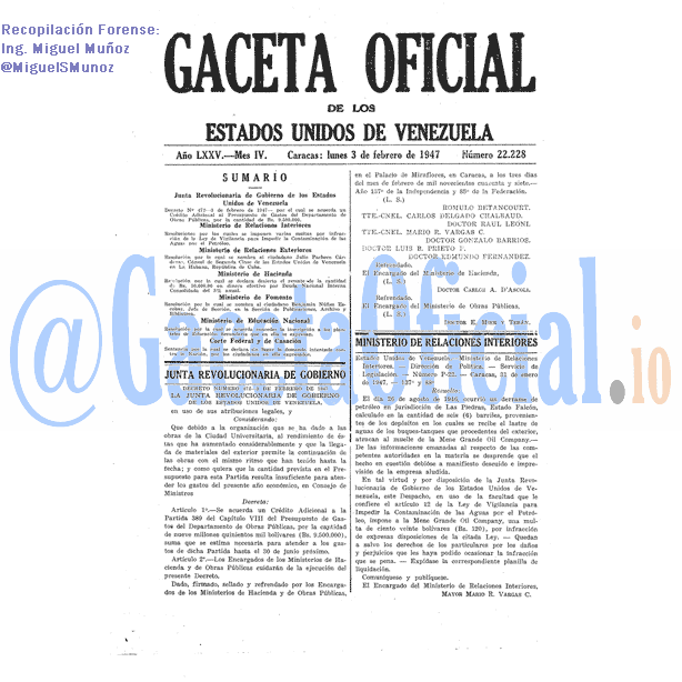 Gaceta Oficial 22228 del 3 Febrero 1947