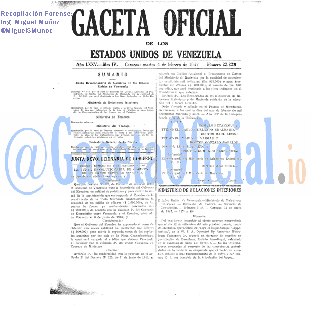 Gaceta Oficial 22229 del 4 Febrero 1947