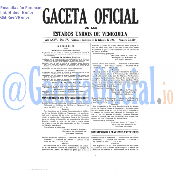 Gaceta Oficial 22230 del 5 Febrero 1947