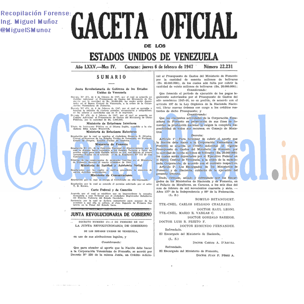 Gaceta Oficial 22231 del 6 Febrero 1947