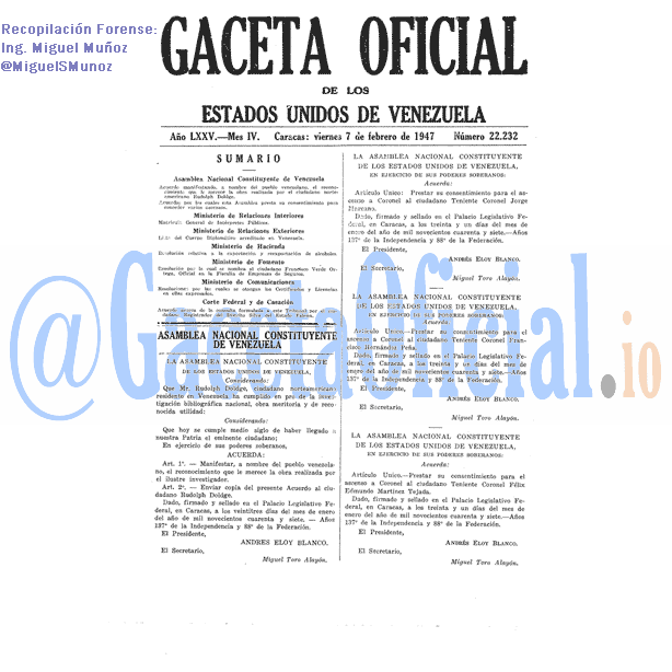 Gaceta Oficial 22232 del 7 Febrero 1947