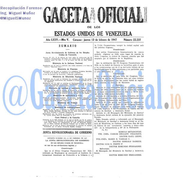 Gaceta Oficial 22237 del 13 Febrero 1947