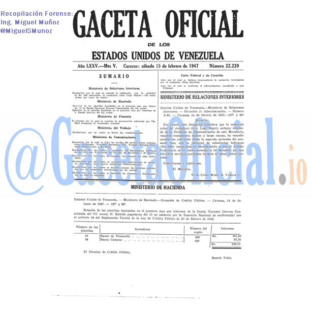 Gaceta Oficial 22239 del 15 Febrero 1947