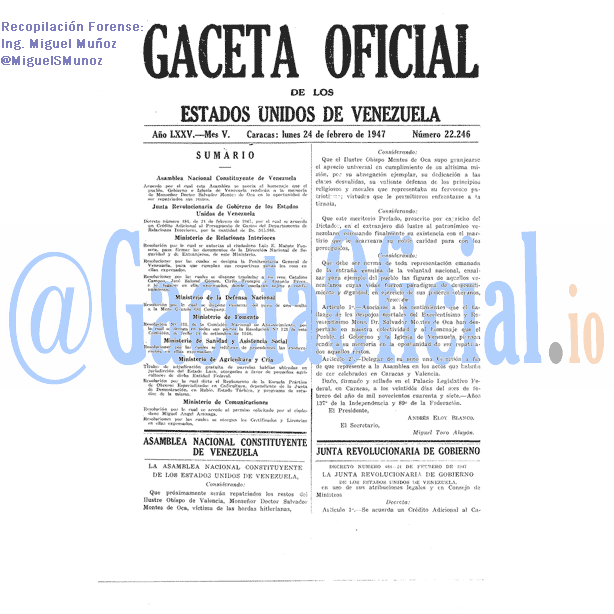 Gaceta Oficial 22246 del 24 Febrero 1947