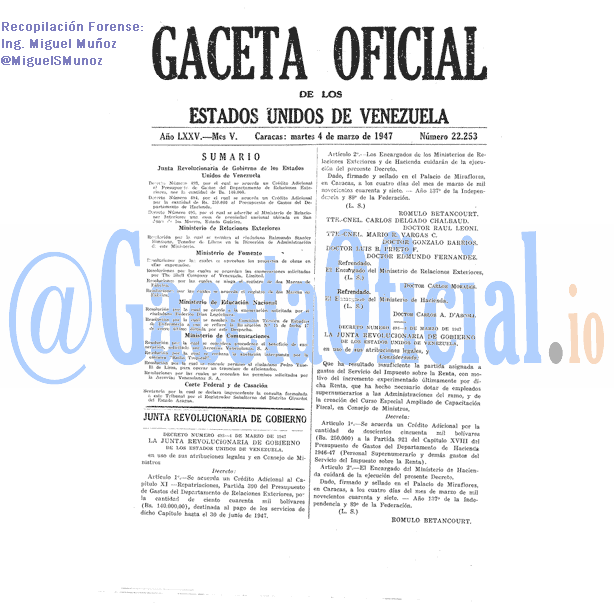 Gaceta Oficial 22253 del 4 Marzo 1947