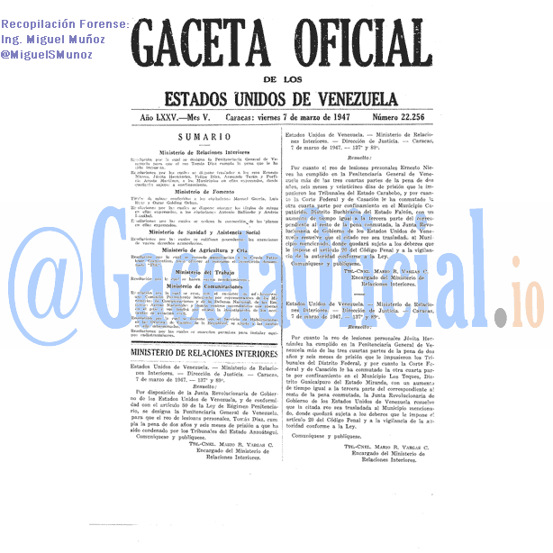 Gaceta Oficial 22256 del 7 Marzo 1947