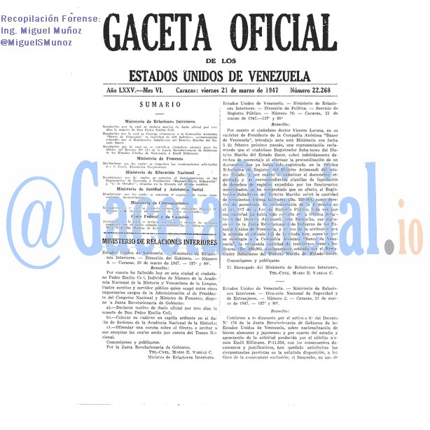 Gaceta Oficial 22268 del 21 Marzo 1947