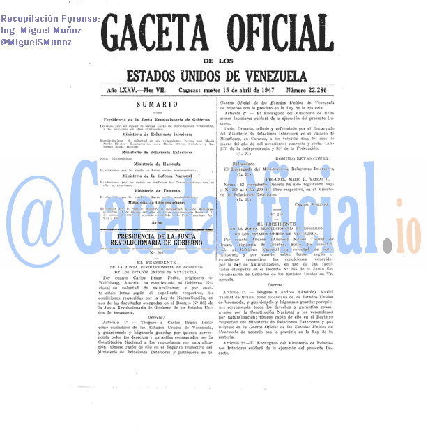 Gaceta Oficial 22286 del 15 Abril 1947