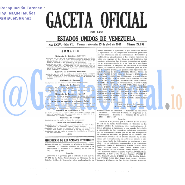 Gaceta Oficial 22292 del 23 Abril 1947