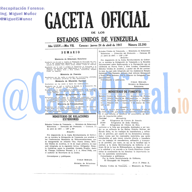 Gaceta Oficial 22293 del 24 Abril 1947
