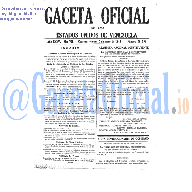 Gaceta Oficial 22299 del 2 Mayo 1947