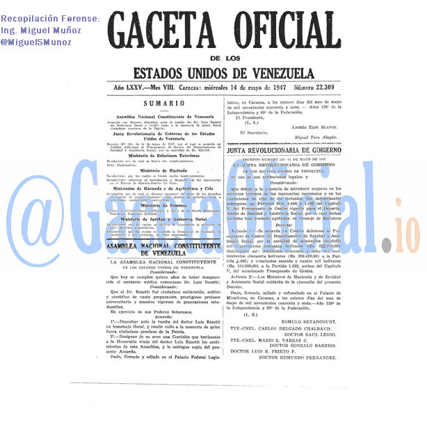 Gaceta Oficial 22309 del 14 Mayo 1947