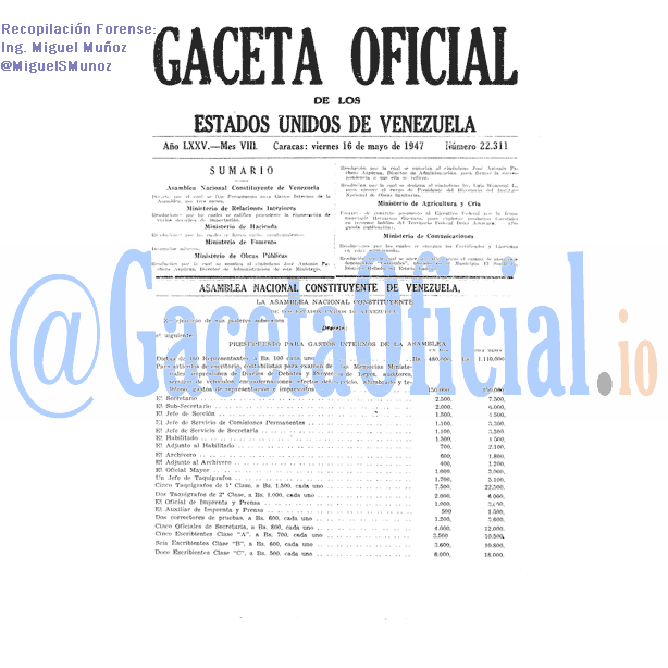 Gaceta Oficial 22311 del 16 Mayo 1947