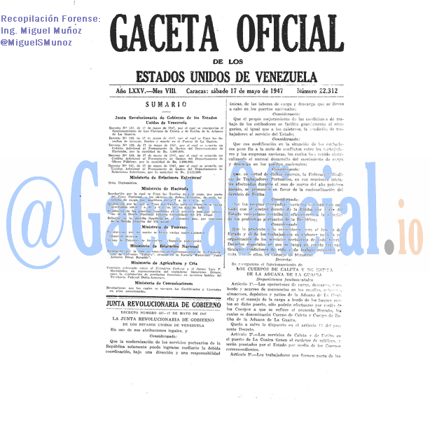 Gaceta Oficial 22312 del 17 Mayo 1947