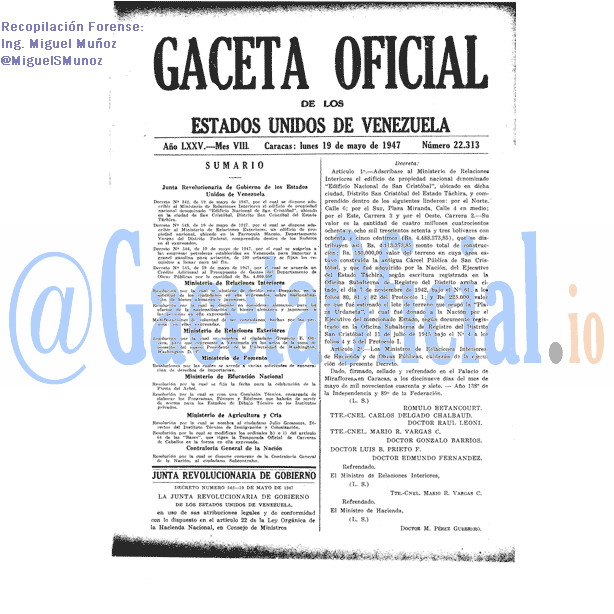 Gaceta Oficial 22313 del 19 Mayo 1947