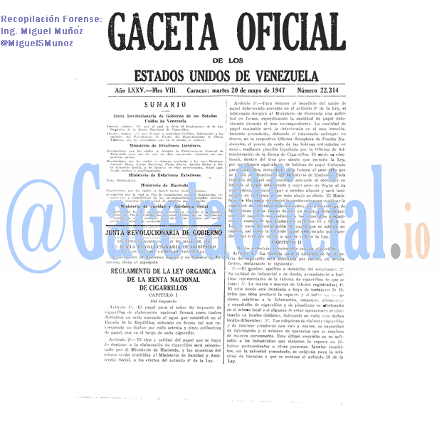 Gaceta Oficial 22314 del 20 Mayo 1947