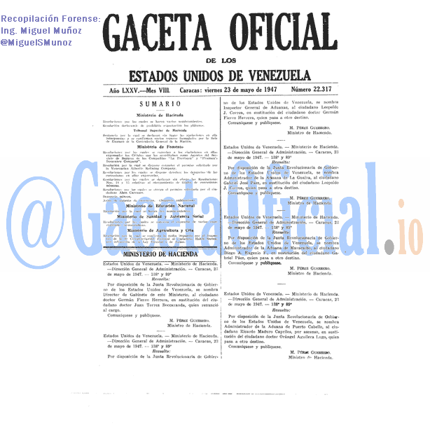Gaceta Oficial 22317 del 23 Mayo 1947