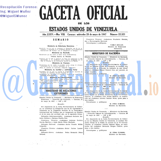 Gaceta Oficial 22321 del 28 Mayo 1947