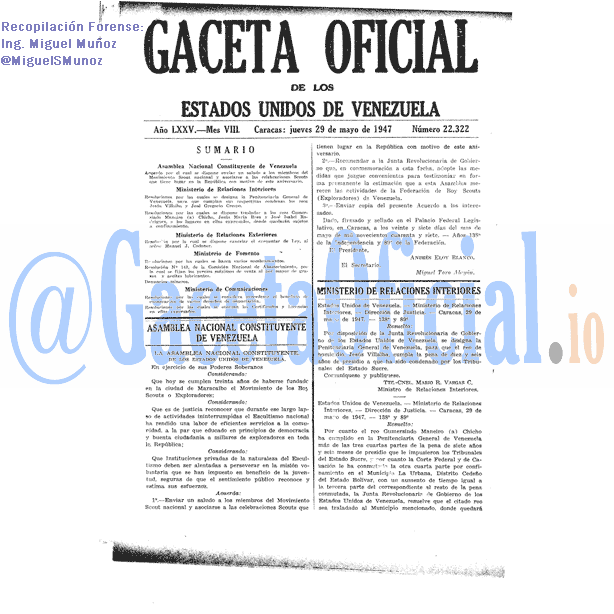 Gaceta Oficial 22322 del 29 Mayo 1947