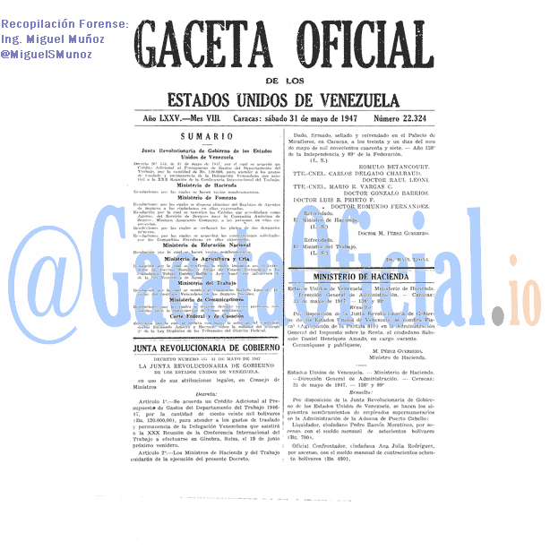 Gaceta Oficial 22324 del 31 Mayo 1947