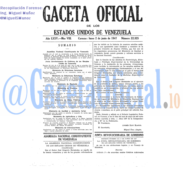 Gaceta Oficial 22325 del 2 Junio 1947