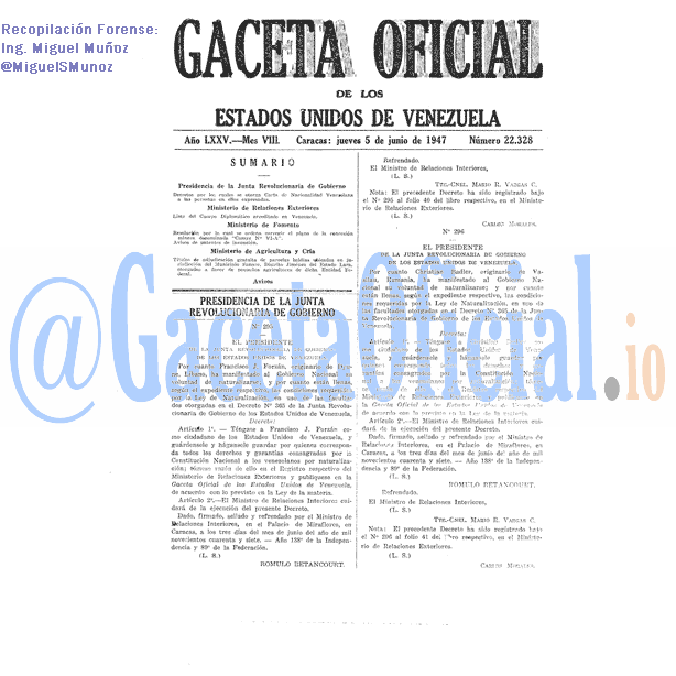 Gaceta Oficial 22328 del 5 Junio 1947