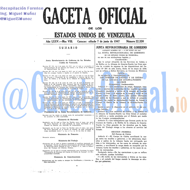 Gaceta Oficial 22330 del 7 Junio 1947