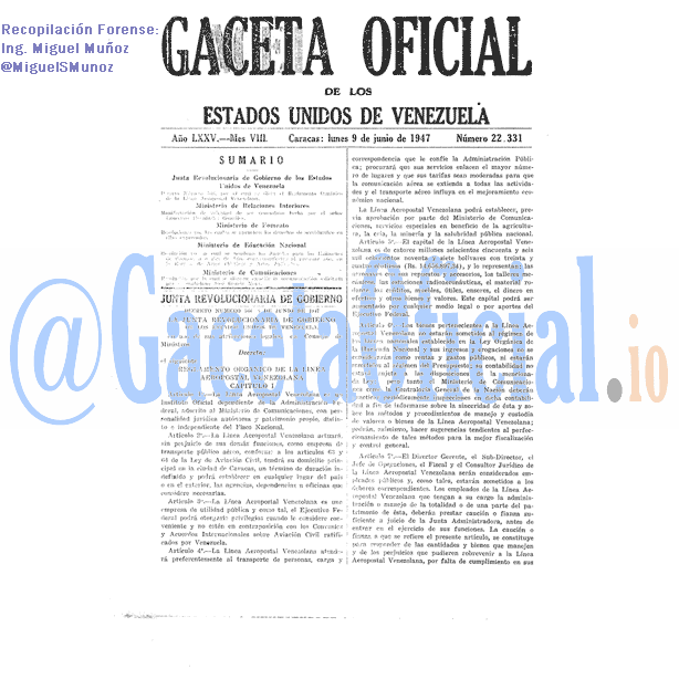 Gaceta Oficial 22331 del 9 Junio 1947
