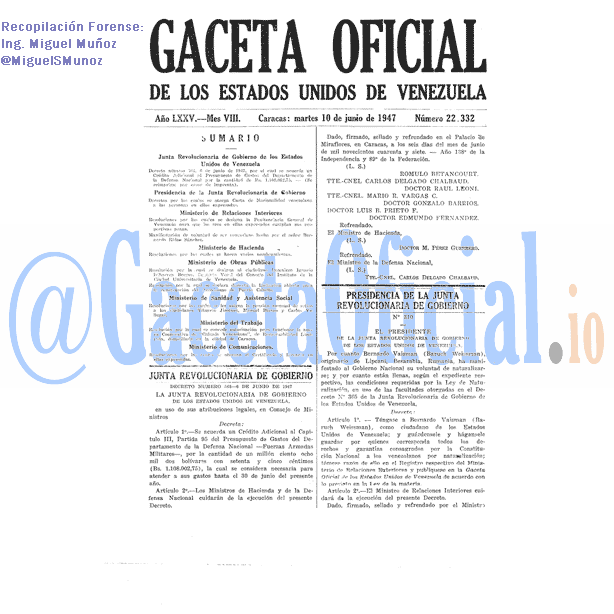 Gaceta Oficial 22332 del 10 Junio 1947