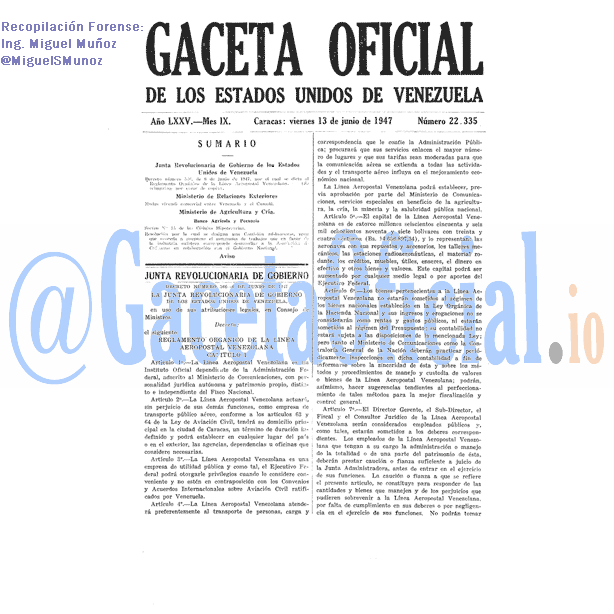 Gaceta Oficial 22335 del 13 Junio 1947